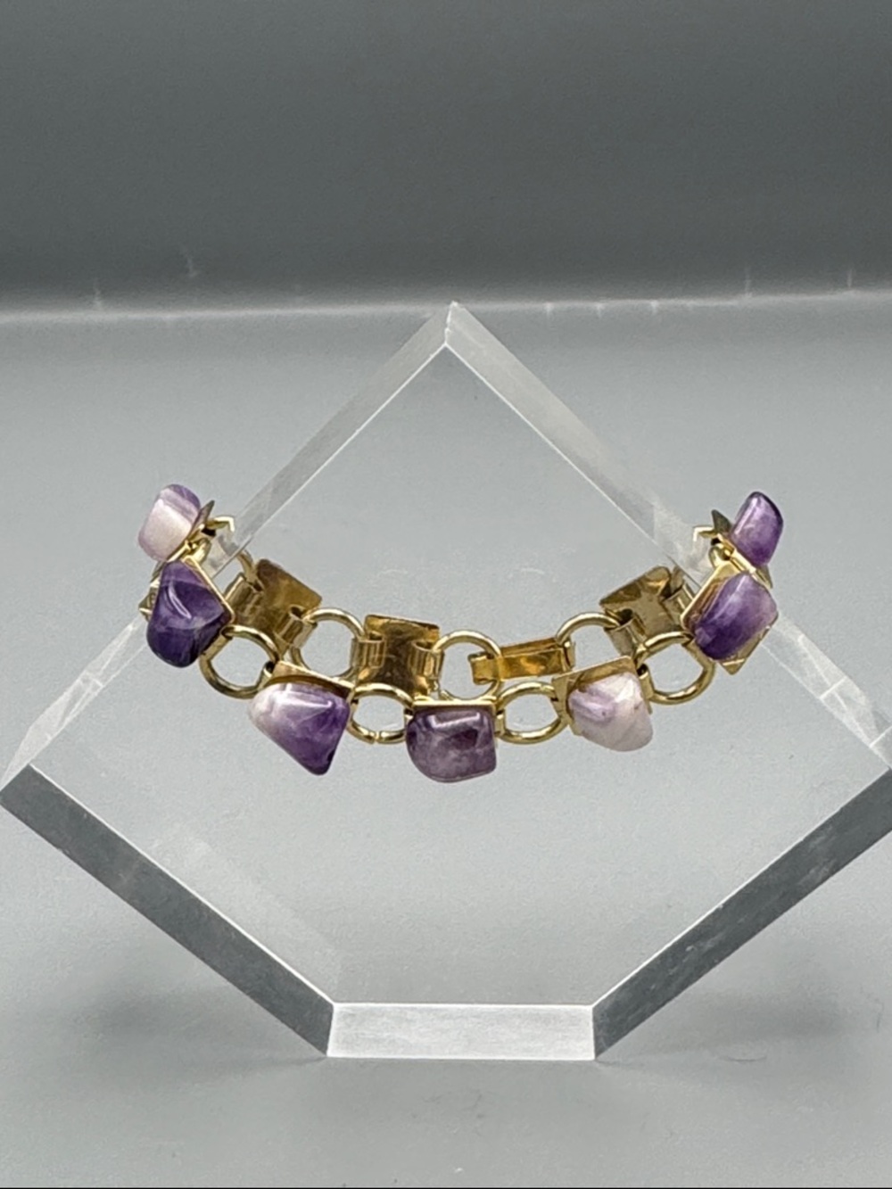 Gold Link Bracelet with Purple Stone Accents